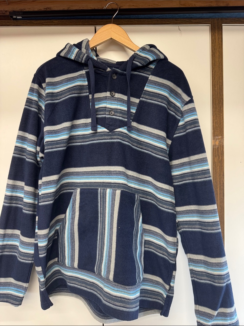 O'Neill Navy Striped Hooded Pullover with Light Blue Accents